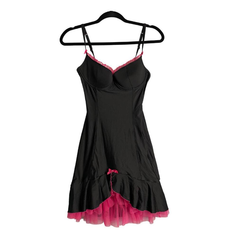 Victoria's Secret 00's Slip Corset Dress in Black; Hot Pink